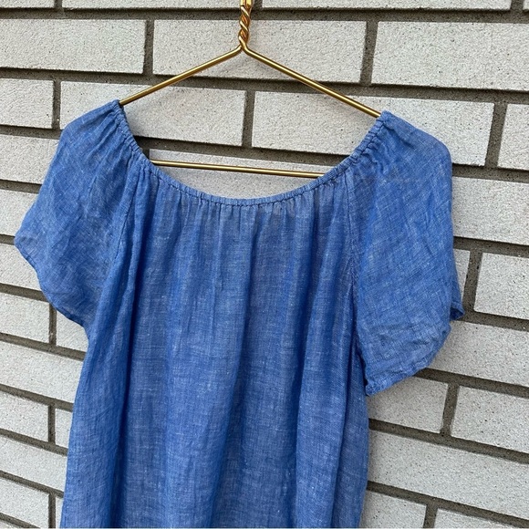 Joie Blue Linen Chambray Off The Shoulder Babydoll Flutter Top - Picture 8 of 9